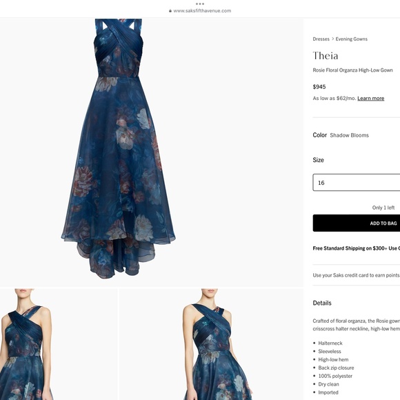 Theia Rosie Floral Organza High-Low Gown 16 Shadow Blooms - Picture 2 of 5